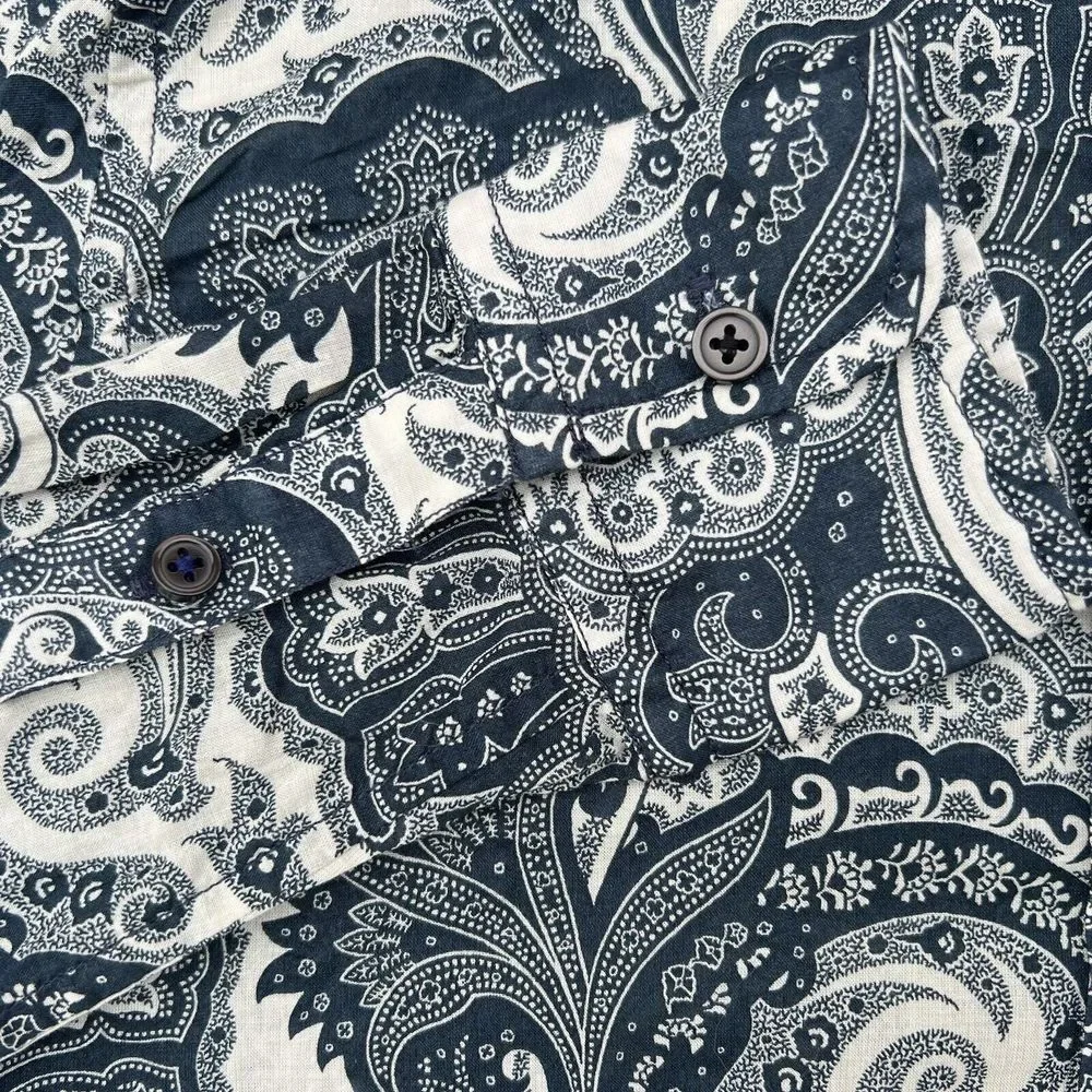 J Crew Collection Shirt Womens Size 2 Button Up‎ Blouse Blue Paisley Long Sleeve - Picture 11 of 14